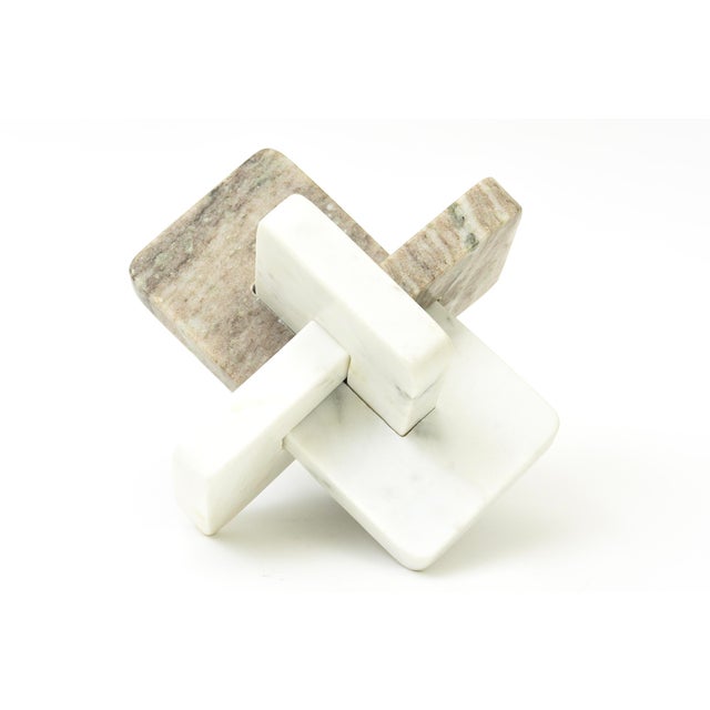 Contemporary Marble Sculpture of Intersecting Planes and Angles Off White, Tan, Champagne, Beige, Gray For Sale - Image 3 of 10