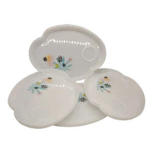 Vintage 50s Federal Glass Snack Plates Atomic Flower Mid Century Mod Retro Set of 4