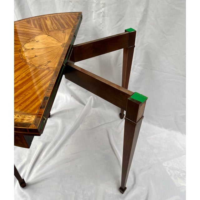 1970s Baker Furniture Stately Homes Demilune Inlaid Wood Game Table For Sale - Image 9 of 12