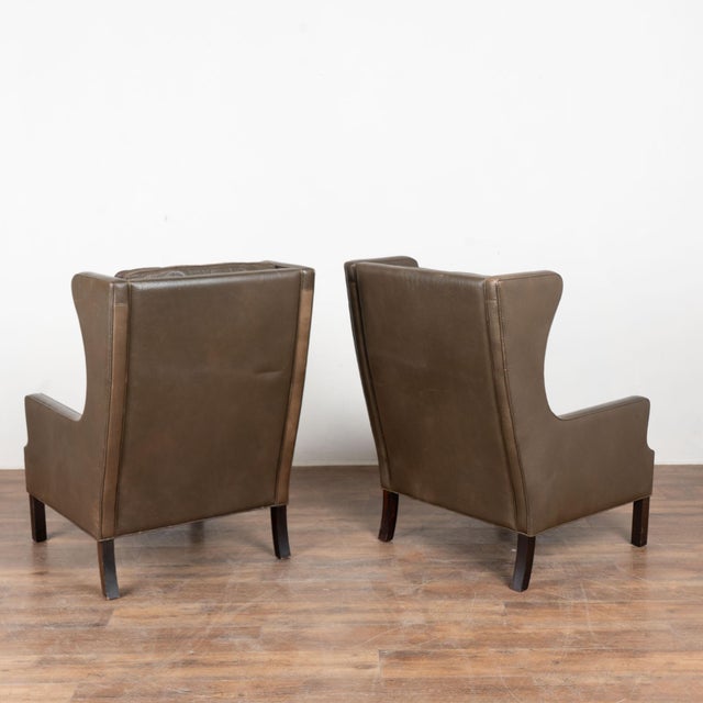 Pair of Mid Century Danish Brown Leather Wingback Club Chairs For Sale - Image 9 of 9