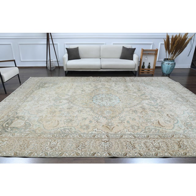 1970s Vintage Persian Handmade Wool Cotton Beige Area Rug For Sale - Image 11 of 11