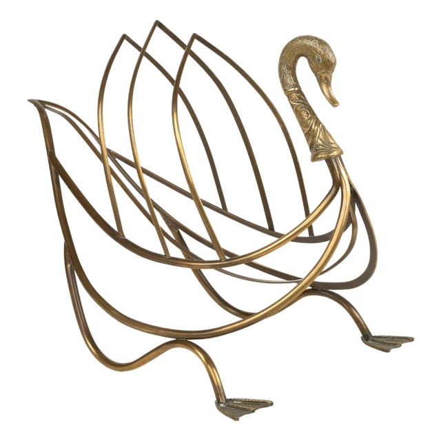 Mid-Century Swan Shaped Magazine Rack in Brass attributed to Maison Jansen, 1960s For Sale