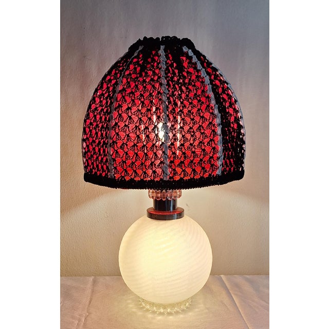 Vintage Table Lamp with Relief Glass Base and Sequin Shade from Lamplove, 1970s For Sale - Image 12 of 12