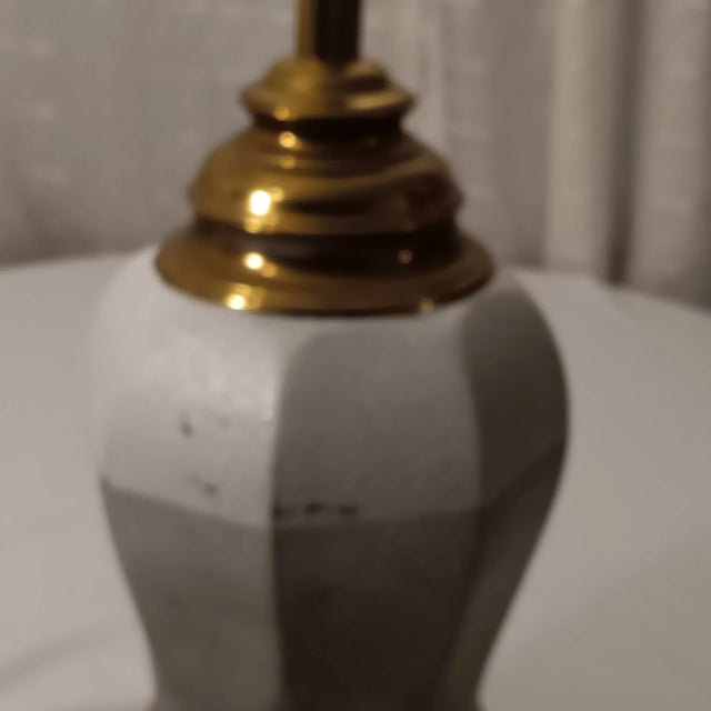 Mid 20th Century Vintage Mid 20th Century White and Grey Color Ceramic and Brass Lamp For Sale - Image 5 of 16