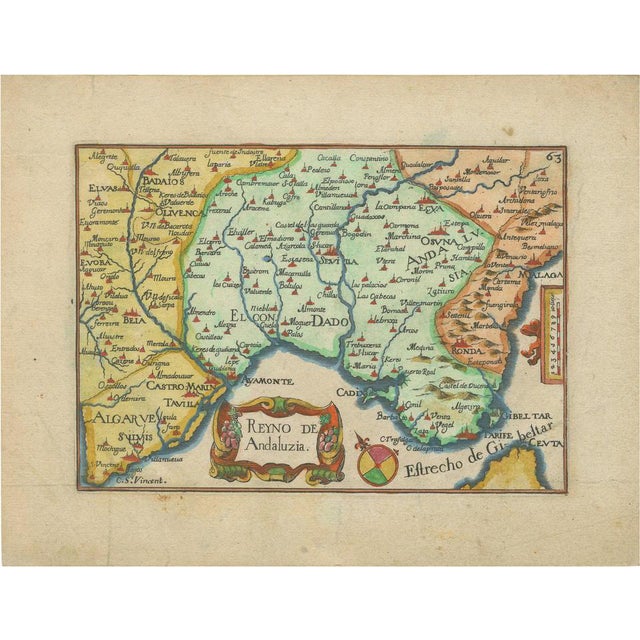 Antique Hand-Coloured Engraved Map of Andalusia in Spain by Tassin, 1651 For Sale