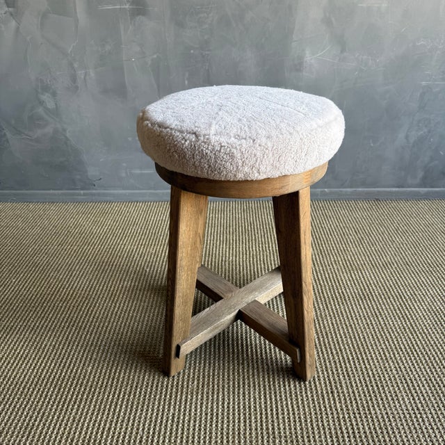 Contemporary Jasper White Oak Swivel Counter Stool With Genuine Sheepskin Upholstery Mb For Sale - Image 3 of 8