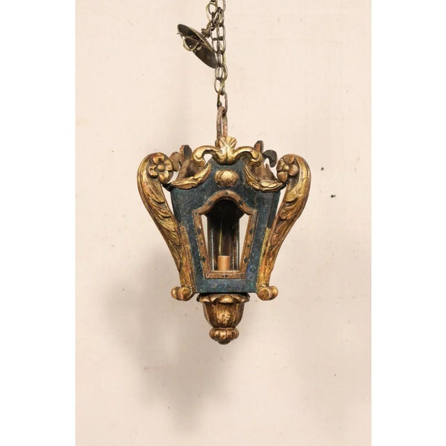 Verdigris 19th Century Italian Hanging Wood-carved Lantern For Sale - Image 8 of 11