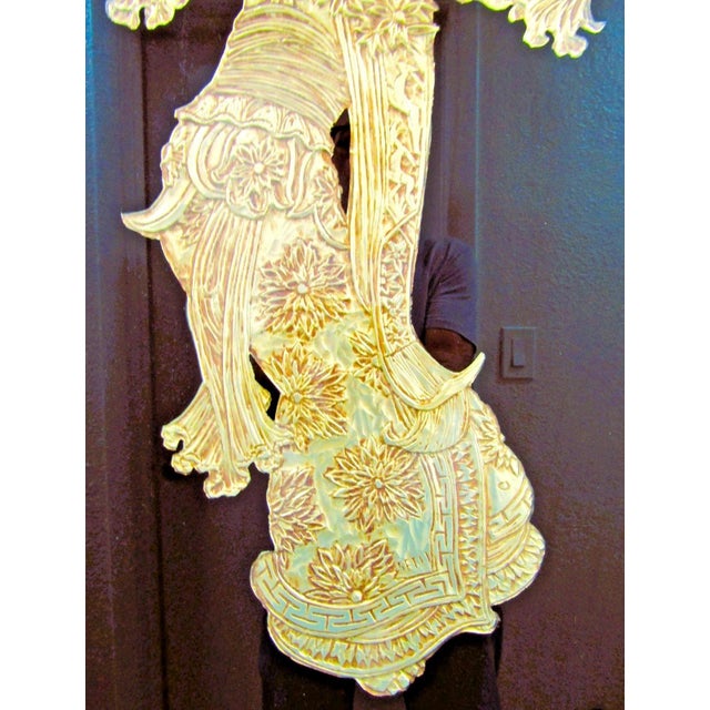 1960s Large Sebet Silverman Verre Églomisé Thai Dancer Gold Leaf Sculptural Wall Art For Sale - Image 4 of 11