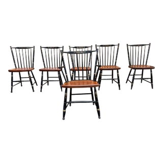 Late 20th Century Set of Six Hitchcock Windsor Style Black Painted Maple Dining Chairs For Sale