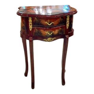 French Style Hand-Painted Accent Table With 2 Drawers & Gilded Brass Hardware For Sale