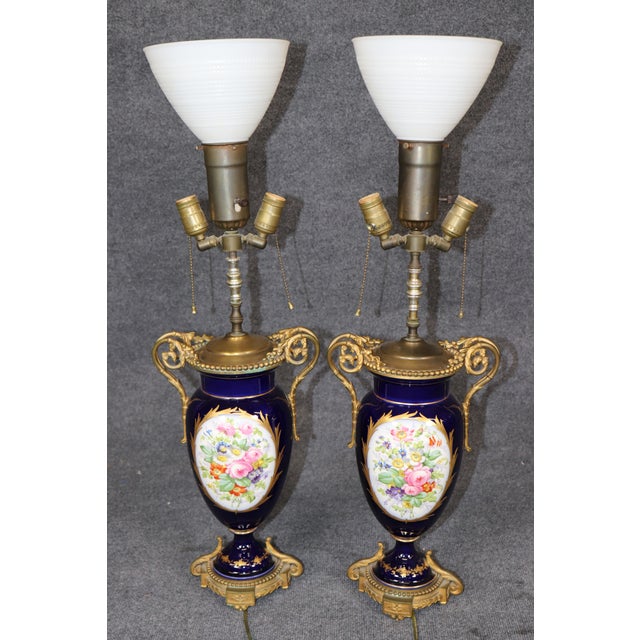 Late 19th Century Antique Turn of the Century Blue Sevres Vase Table Lamps - Pair For Sale - Image 5 of 12