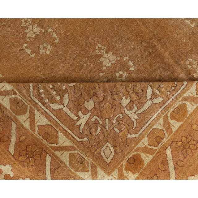 Textile Antique Indian Amritsar Botanic Brown Handmade Wool Rug For Sale - Image 7 of 7