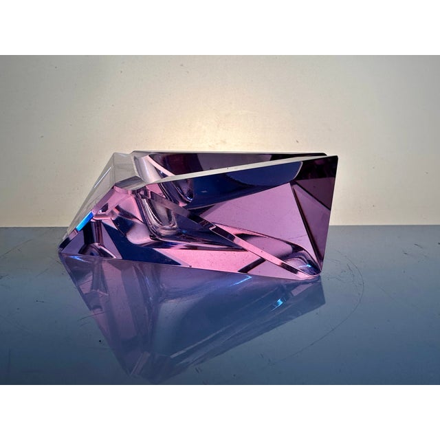 Elegant Bohemian glass art ashtray in the shape of a crystal made of gently shimmering blue-pink alexandrite crystal...