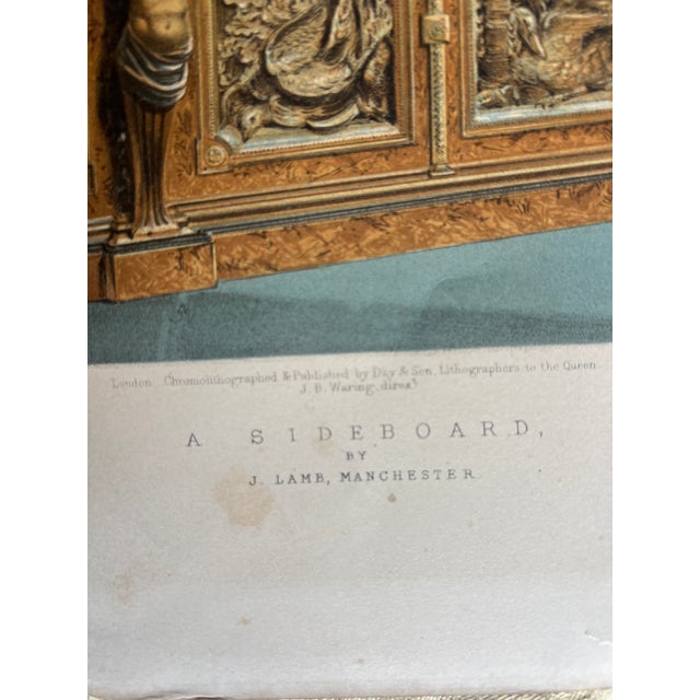 Original 19th-century English chromolithograph depicting an elaborate Renaissance Revival sideboard designed by J. Lamb of...