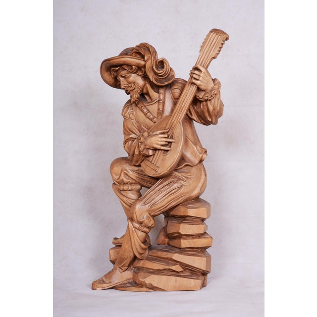 Neo-Rococo Statuette of Lutenist in Pear Wood and Lacquer, France, 1840s For Sale - Image 5 of 18