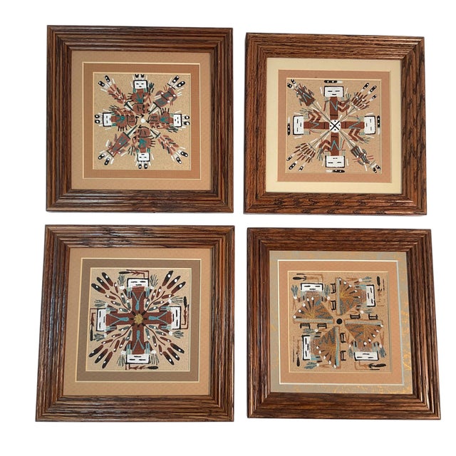 Mid 20th Century Navajo Sand Painting Art Set Framed Matted 7” Each Set of 4 For Sale - Image 11 of 14