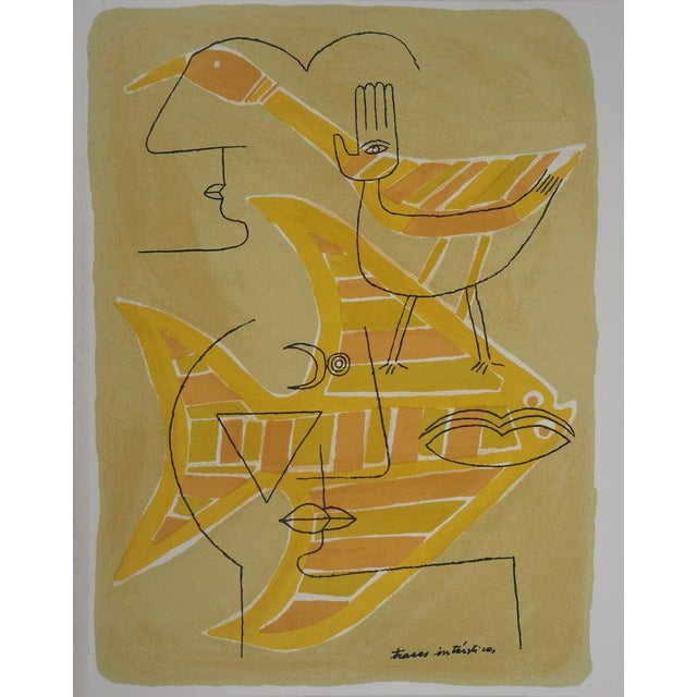 Victor BRAUNER (1903-1966) Surrealist portrait (Traces interstices), 1963 Original lithograph (Mourlot workshop) Unsigned...