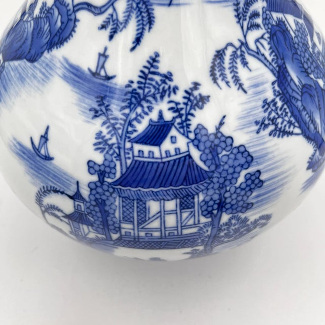 Vintage Bombay Company Blue and White Chinoiserie Pagoda Vase 12"h For Sale - Image 4 of 11