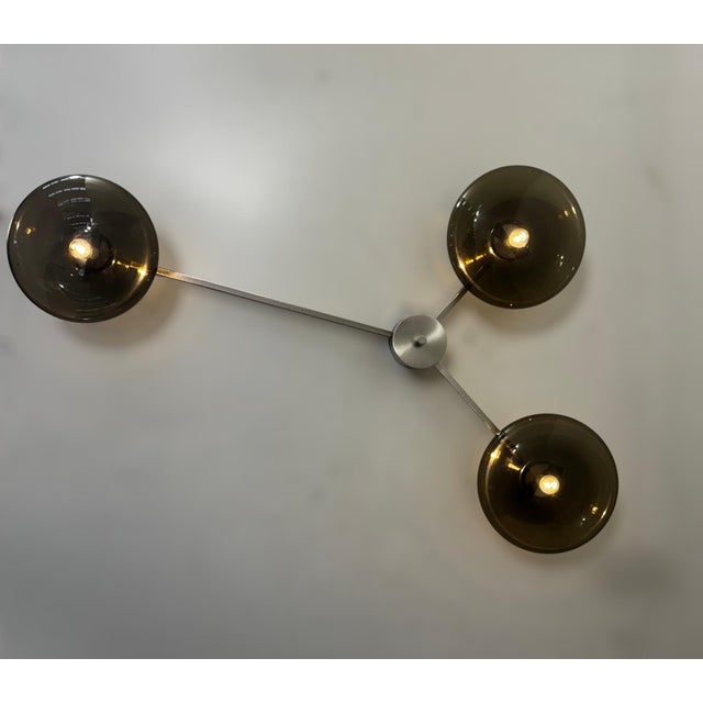 Fabio Ltd Trio Satin Nickel Smoky Glass Flush Mount by Fabio LTD For Sale - Image 4 of 5