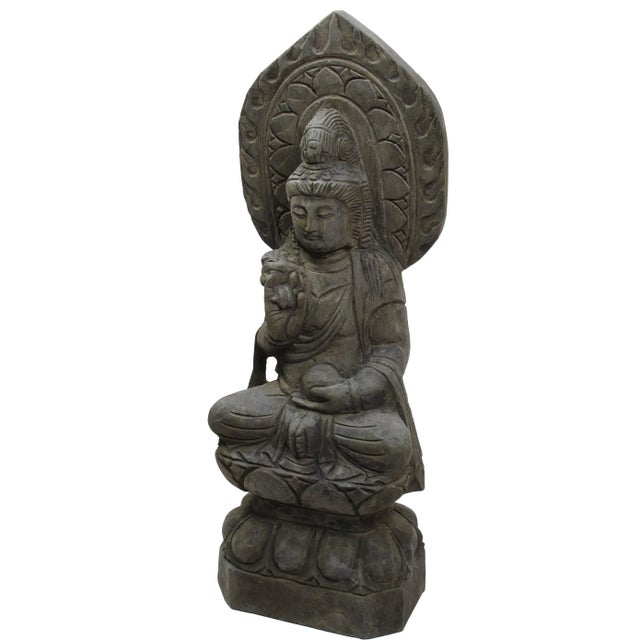 Hand Carved Tall Stone Seating Buddha Status For Sale - Image 4 of 8