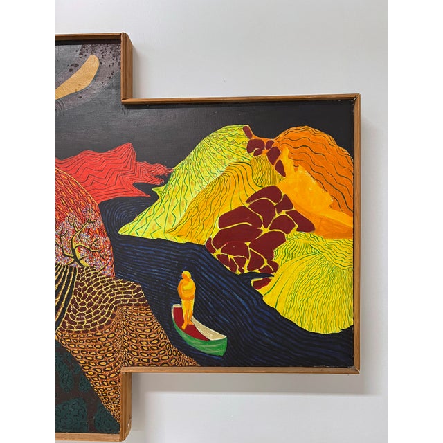 1960s C. 1960s Psychedelic Twelve Foot Lonng Diptych Abstract Shaped Canvas Painting For Sale - Image 5 of 11