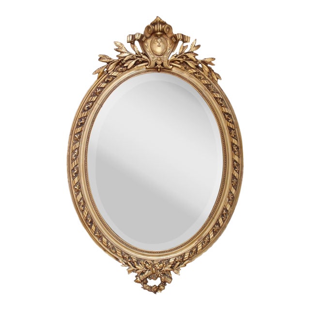 Large French Belle Époque Era Gilded Oval Mirror For Sale