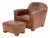 Art Deco Brown Leather Club Chair and Ottoman For Sale