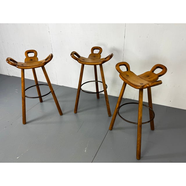 Black Vintage Brutalist Marbella Bar Stools by Sergio Rodrigues, 1970s, Set of 3 For Sale - Image 8 of 10
