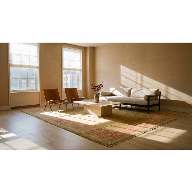 Textile Exquisite Chartreuse Background With Medallion Design Antique Turkish Oushak Rug For Sale - Image 7 of 9