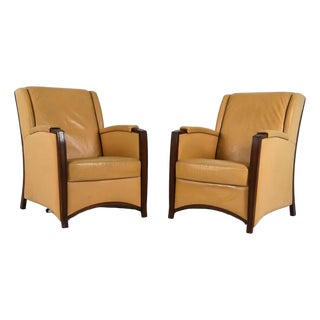 Mid 20th Century Pair Art Deco Leather Lounge Chairs For Sale