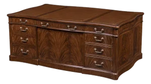 Large Mahogany Serpentine Leather Top Executive Partners Desk Sanders Desk by Maitland Smith