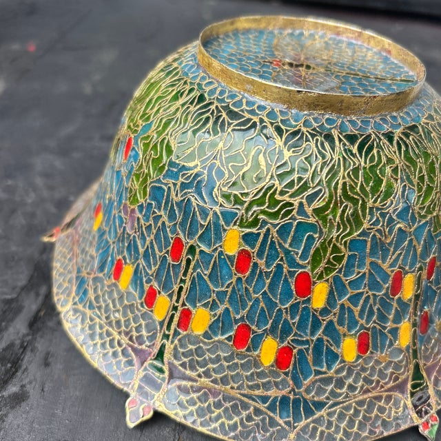 Pristine 7" Vintage Chinese Plique-À-Jour Transparent Enamelled 7-Dragonfly Bowl For Sale - Image 9 of 12