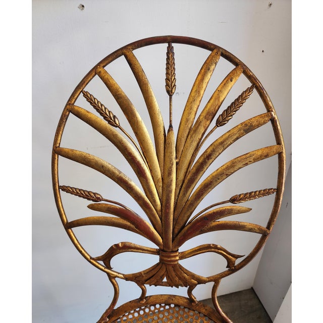 Mid 20th Century Pair of 1960s Italian Gilt Metal Wheat Sheaf Chairs by S. Salvadori For Sale - Image 5 of 17