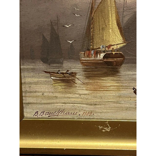 Maritime Scenes, Oil Paintings, 1909, Framed, Set of 2 For Sale - Image 8 of 11