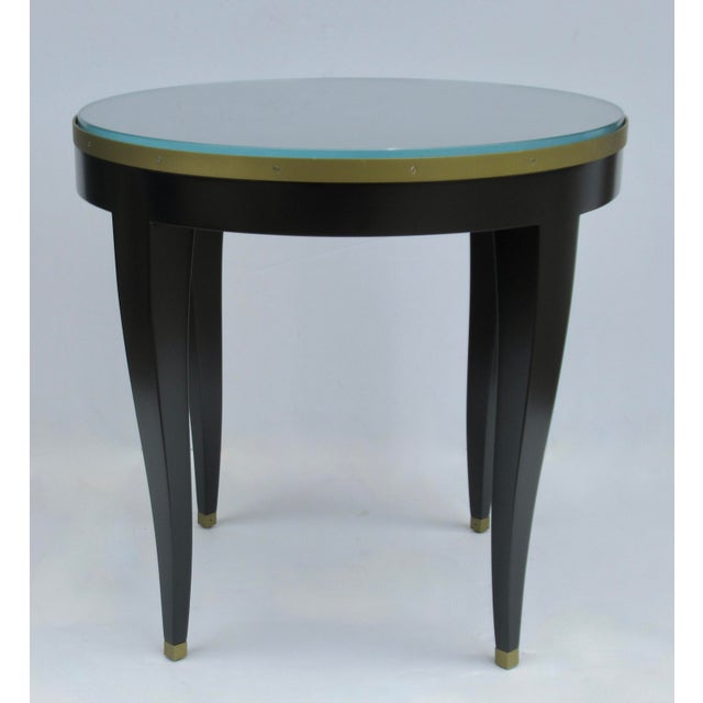 1980s C. 1980's Donghia "Essence" Collection Round Side/End Table Satin Black Lacquer Finish With Brushed Brass Details For Sale - Image 5 of 18