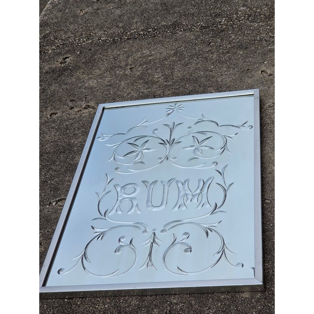 Antique Reverse Cut Bar Back "Rum" Mirror in Modern Frame For Sale - Image 4 of 11