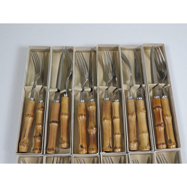 Mid-Century Modern Mid-Century German Steak Cutlery Set for 12 in Bamboo and Stainless Steel, 1960s, Set of 24 For Sale - Image 3 of 8