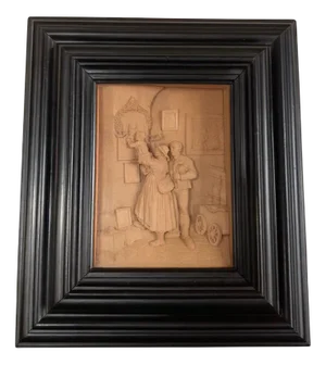 Antique Tyrolean Wood Carved Relief with Family Scene by Hugues Steiner for Franz Unterberger, 1890s