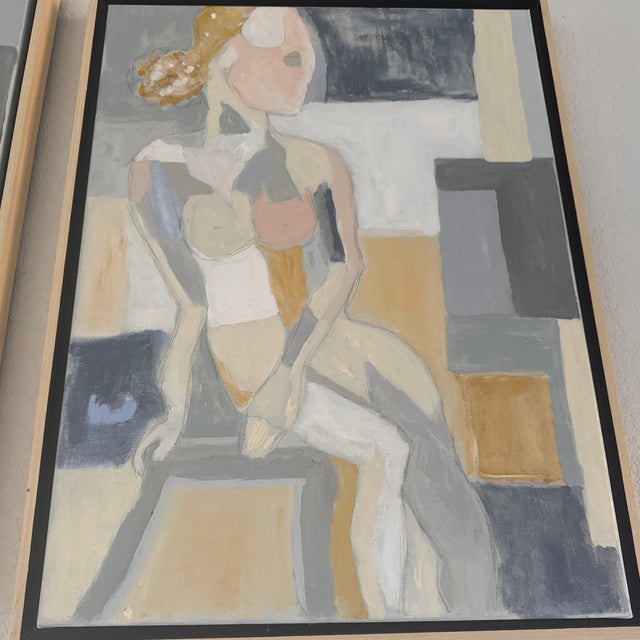 Eggplant Pair of Original Acrylic Figurative Paintings in Floater Frames For Sale - Image 8 of 12