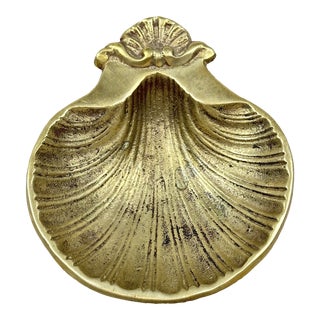 Vintage Brass Shell Trinket Tray For Sale