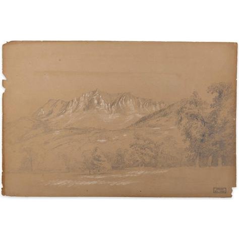 Marie Hector Yvert, Alpine Landscape, Pencil Drawing, 19th Century For Sale