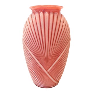 Vintage Pink Art Glass Ribbed Swirl Vase Sculptural Mid-Century Modern Statement Piece For Sale