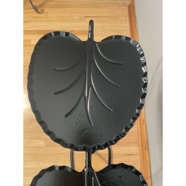 Attributed to Salterini Pair of Lily Pad Nesting Wrought Iron Patio Tables Black For Sale - Image 4 of 10