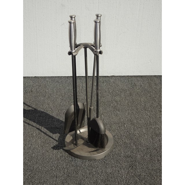 Fp2 Vintage French Country Black & Silver Fireplace Tools 4 Tools For Sale - Image 4 of 13