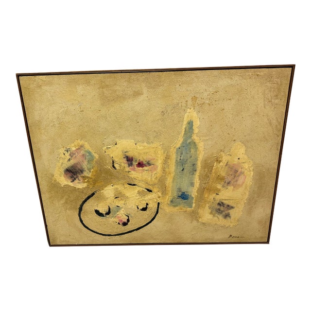 Mid 20th Century Midc Still Life Abstract Oil Painting on Board For Sale