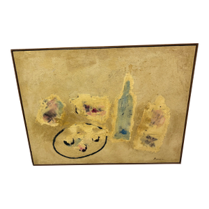Mid 20th Century Midc Still Life Abstract Oil Painting on Board