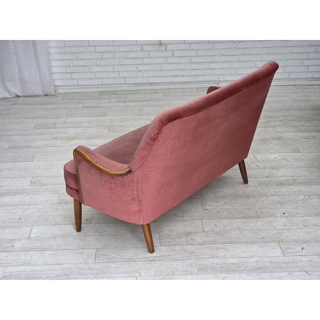 Wood Swedish 2-Seater Sofa in Pink Velour and Beech, 1970s For Sale - Image 7 of 18