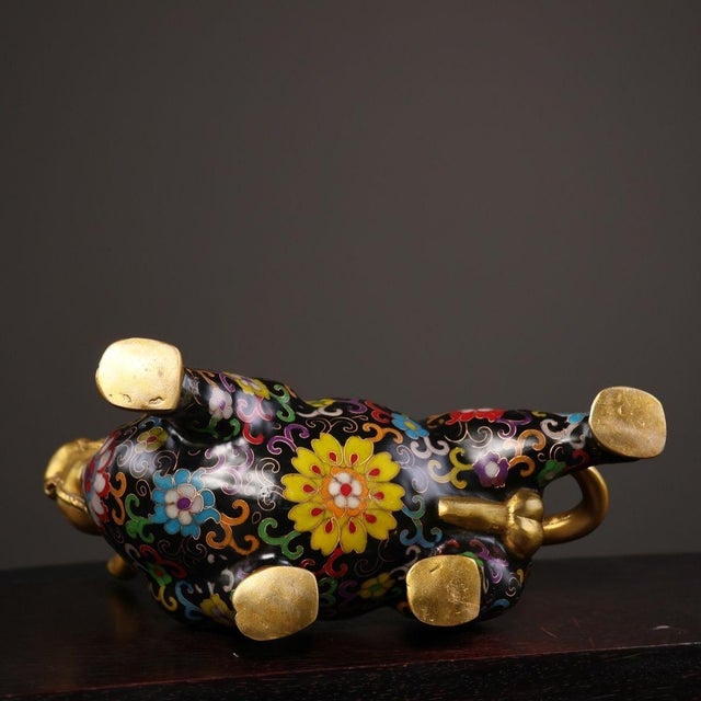 Late 19th Century Cloisonné Enamel Ox Statue, Gilt Bronze Figure, 2.83kg For Sale - Image 9 of 9