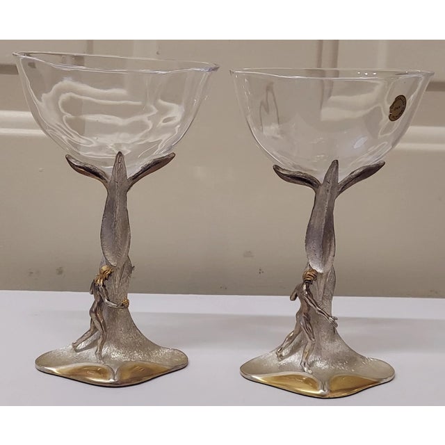 1990s Giuseppe Vasari Adam & Eve 925 Sterling Champagne Flutes With Christopher Louis Designed Box- Set of 2 For Sale - Image 11 of 12