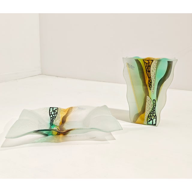 Murano Glass Vase and Centerpiece by Mario Bizzotti, Italy, 1980s, Set of 2 For Sale - Image 4 of 15